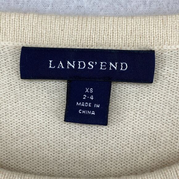 LANDS END Sweater Womens XS 2-4 Cashmere Argyle Long Sleeve Pullover Beige Blue - Picture 6 of 11